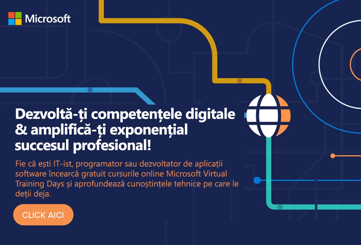 Devino cea mai bună versiune a ta, din punct de vedere profesional, urmând cursurile Microsoft. Transformarea digitală începe cu tine.