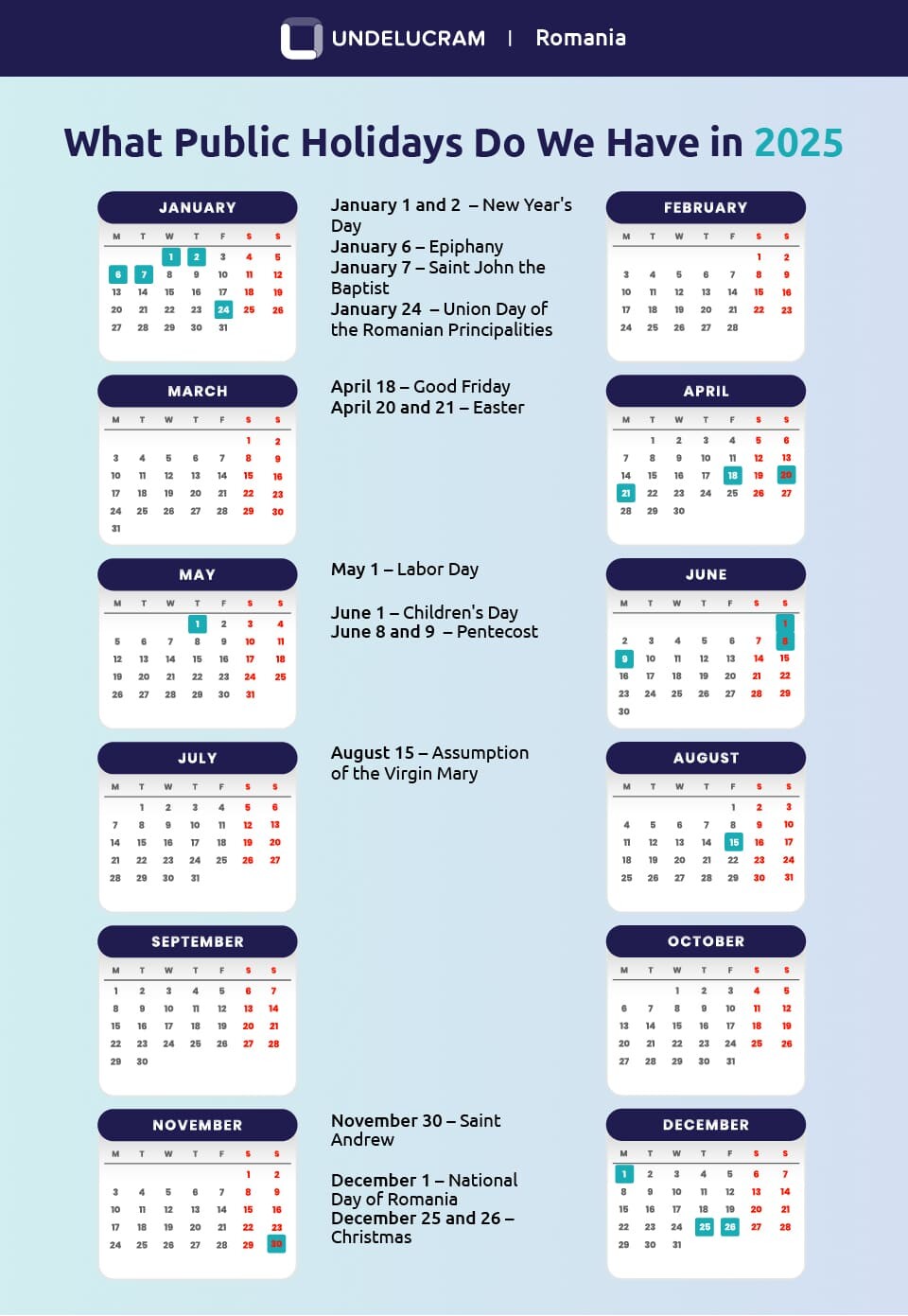 Public Holidays Romania 2025