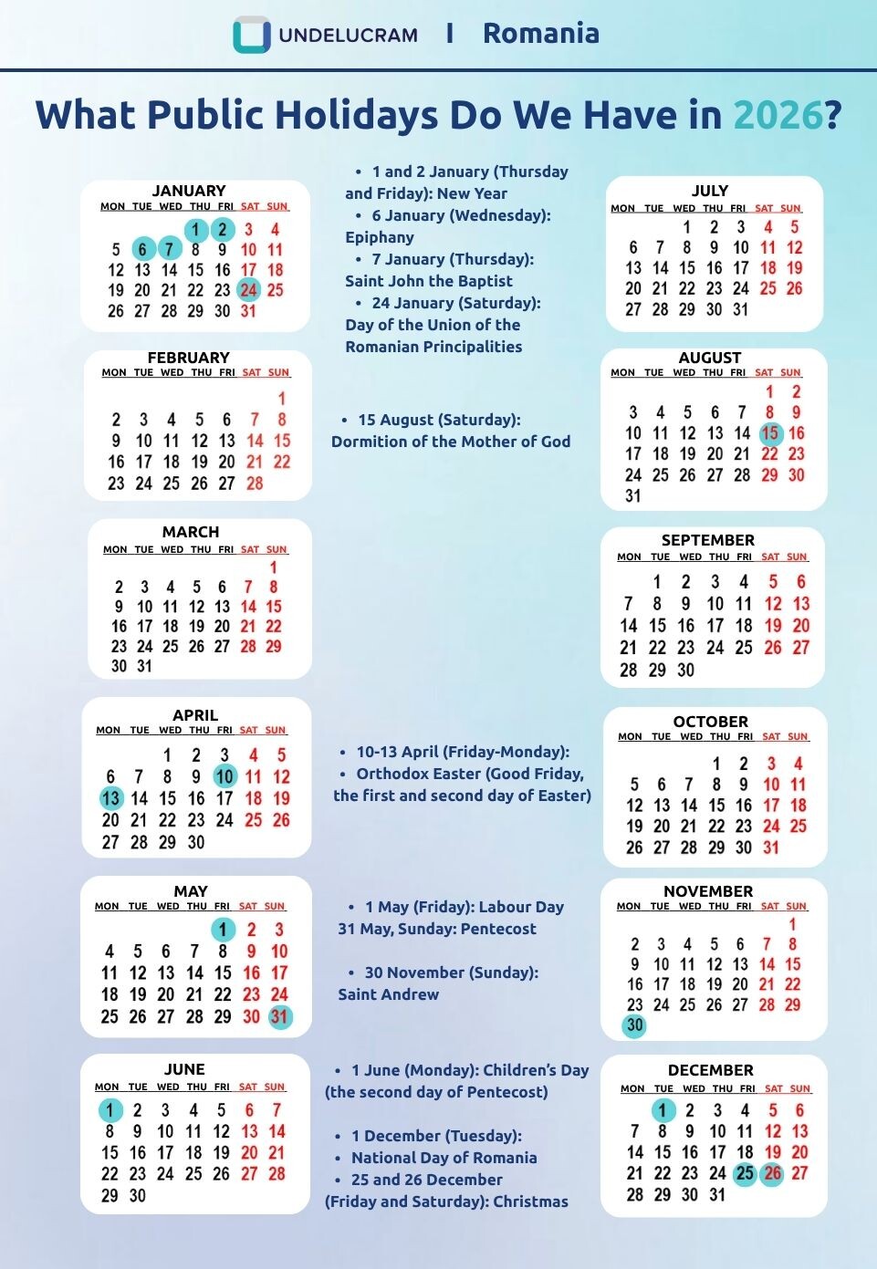 Public holidays 2026 Romania