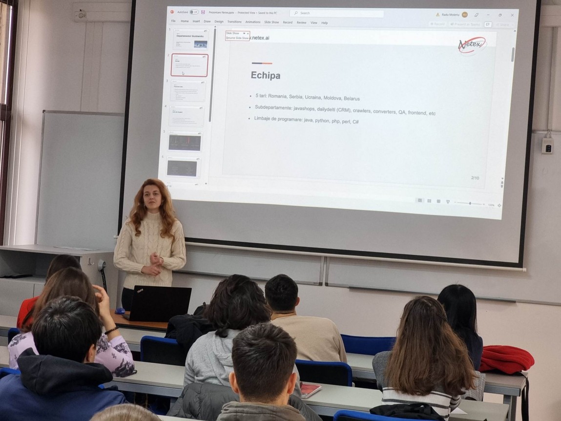 Kudos colegei noastre Oana, care a vizitat UVT pentru a le prezenta studentilor oportunitatile pe care Netex le ofera si parcursul ei profesional ca Data Scientist in cadrul companiei noastre.  Netex Romania