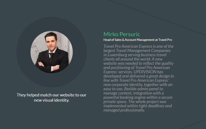 Testimonial Client - Mirko UPDIVISION